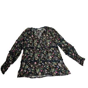 Loobies Story Boho Peasant Viscose Sheer Floral Blouse Women's Size 10 NWOT